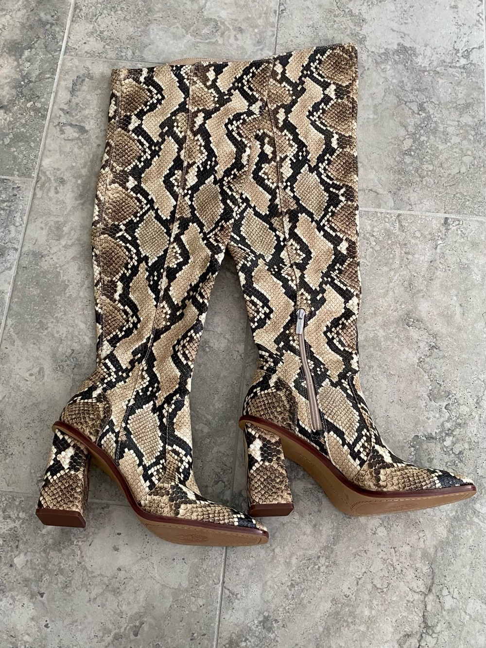 Vince Camuto Snake Print Knee-High Boots - Beige/Brown
